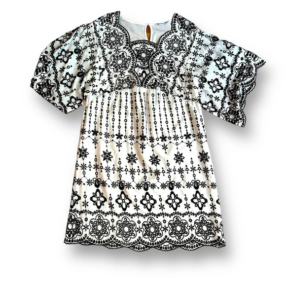 Parker Beth Eyelet Shift Dress Embroidered Mini Black White Size Small Scalloped - Picture 3 of 13